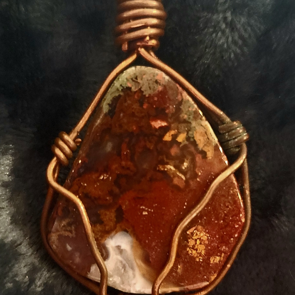 Handcrafted Copper Wire Wrapped Jasper/Agate Pendant